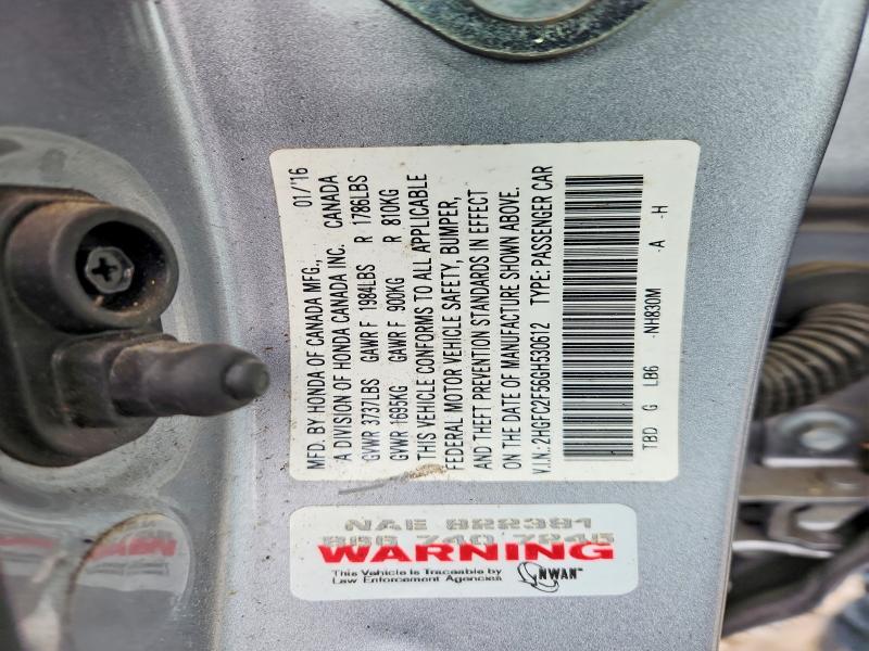 2016 Honda Civic მანქანა იყიდება აუქციონზე, vin: 2HGFC2F56GH530612, აუქციონის ნომერი: 58301076