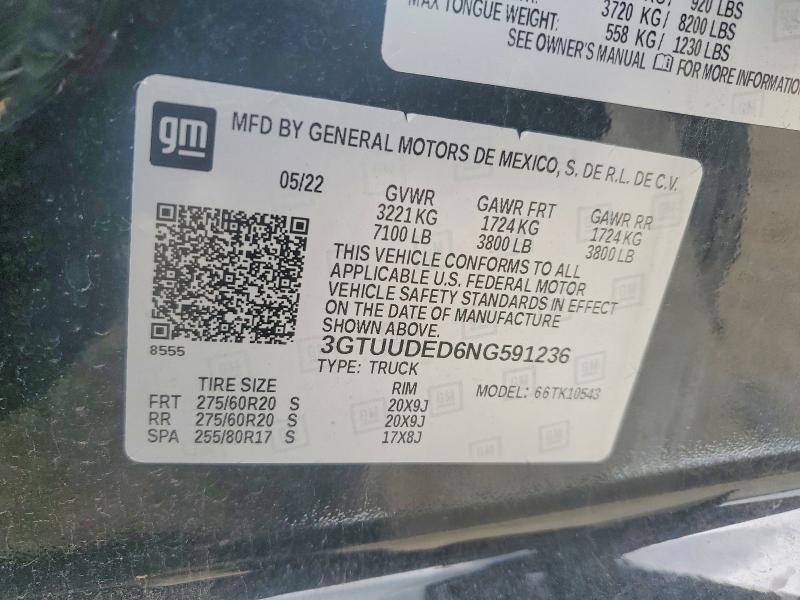 58045346 :رقم المزاد ، 3GTUUDED6NG591236 vin ، 2022 Gmc Sierra مزاد بيع