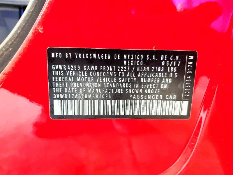 Продажа на аукционе авто 2017 Volkswagen Jetta, vin: 3VWD17AJ1HM391096, номер лота: 58745046