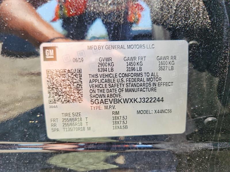 2019 Buick Enclave მანქანა იყიდება აუქციონზე, vin: 5GAEVBKWXKJ322244, აუქციონის ნომერი: 56289466