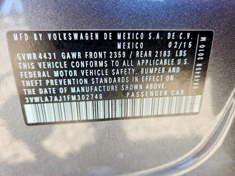 55951196 :رقم المزاد ، 3VWLA7AJ1FM302748 vin ، 2015 Volkswagen Jetta مزاد بيع