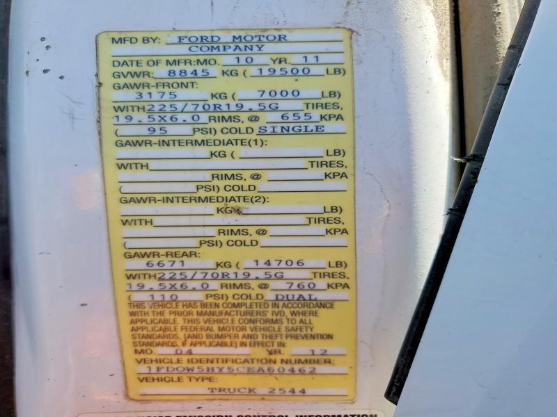59109476 :رقم المزاد ، 1FD0W5HY5CEA60462 vin ، 2012 Ford F550 مزاد بيع