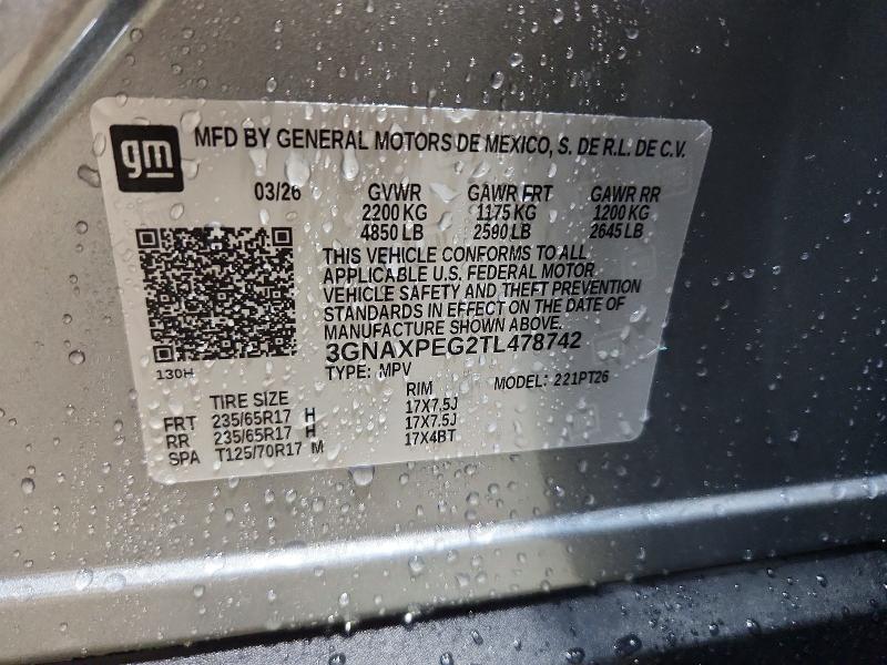 Aukcja sprzedaży 2026 Chevrolet Equinox, vin: 3GNAXPEG2TL478742, numer aukcji: 55723356