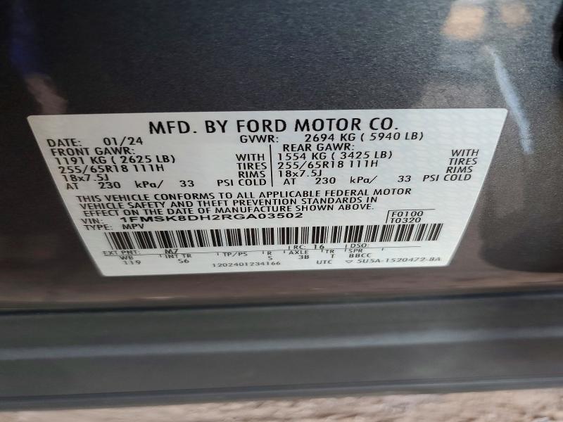 Aukcja sprzedaży 2024 Ford Explorer, vin: 1FMSK8DH2RGA03502, numer aukcji: 57378766