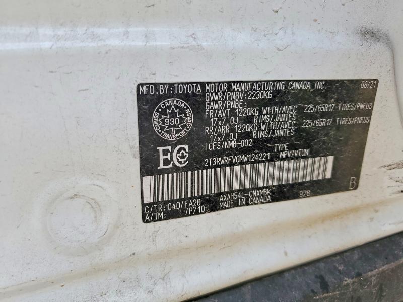 2021 Toyota Rav4 მანქანა იყიდება აუქციონზე, vin: 2T3RWRFV0MW124221, აუქციონის ნომერი: 56154876
