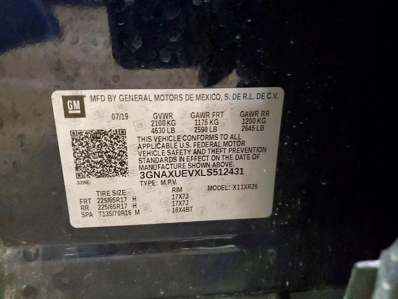 57260906 :رقم المزاد ، 3GNAXUEVXLS512431 vin ، 2020 Chevrolet Equinox مزاد بيع