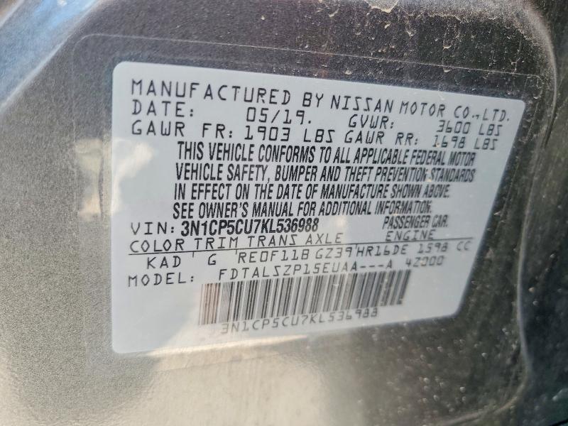 Продаж на аукціоні авто 2019 Nissan Kicks, vin: 3N1CP5CU7KL536988, номер лоту: 57233966