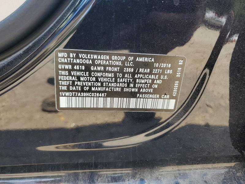 Продаж на аукціоні авто 2017 Volkswagen Passat, vin: 1VWDT7A39HC026467, номер лоту: 57014116