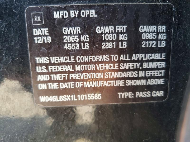 2020 Buick Regal მანქანა იყიდება აუქციონზე, vin: W04GL6SX1L1015585, აუქციონის ნომერი: 56876756