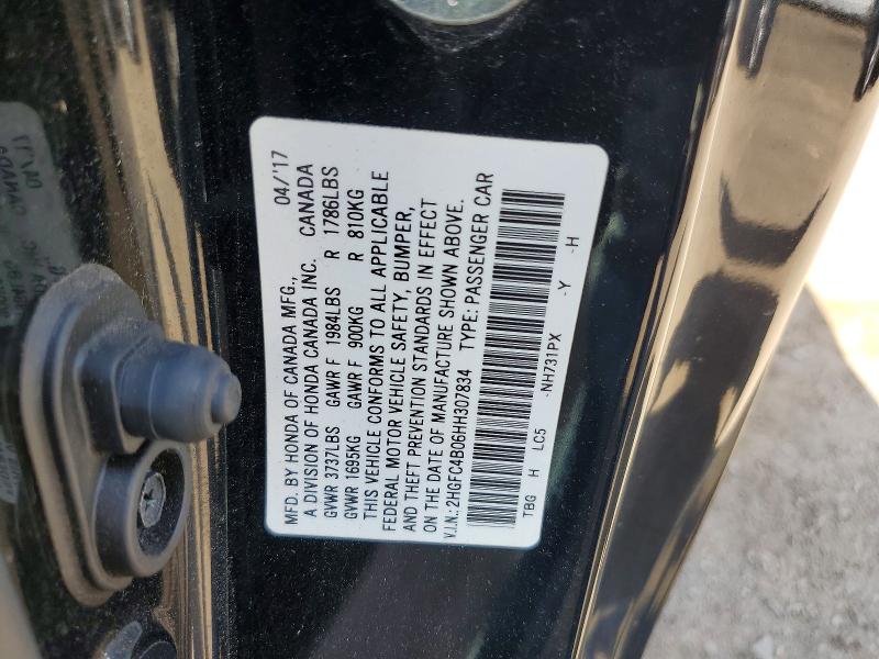 Продаж на аукціоні авто 2017 Honda Civic, vin: 2HGFC4B06HH307834, номер лоту: 56171306