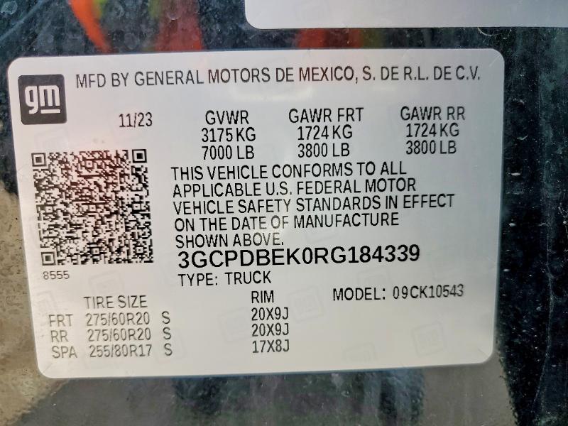 Aukcja sprzedaży 2024 Chevrolet Silverado, vin: 3GCPDBEK0RG184339, numer aukcji: 54405026