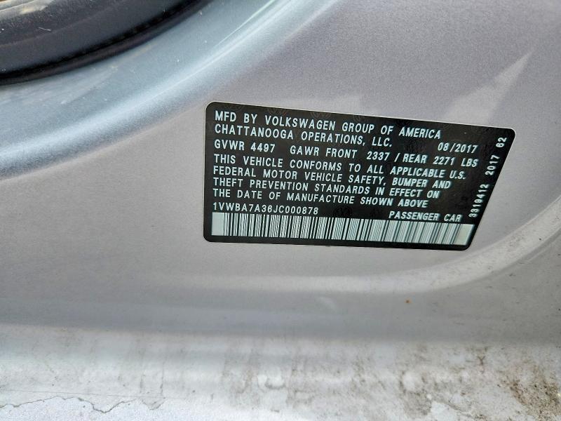 Продажа на аукционе авто 2018 Volkswagen Passat, vin: 1VWBA7A36JC000878, номер лота: 57257246