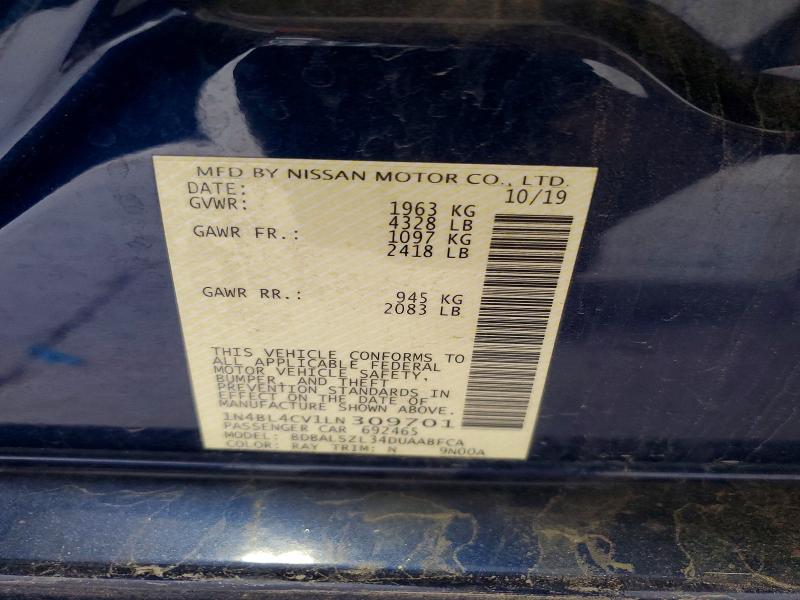 Aukcja sprzedaży 2020 Nissan Altima, vin: 1N4BL4CV1LN309701, numer aukcji: 58012756