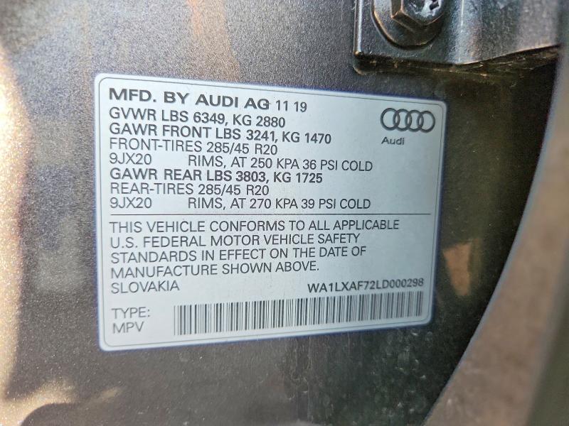 55141086 :رقم المزاد ، WA1LXAF72LD000298 vin ، 2020 Audi Q7 مزاد بيع