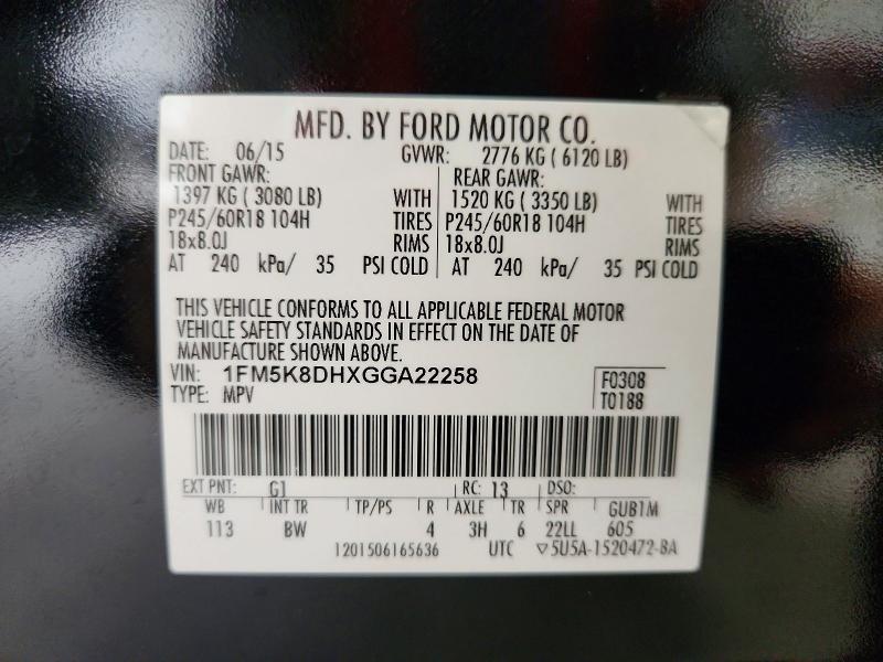 55124876 :رقم المزاد ، 1FM5K8DHXGGA22258 vin ، 2016 Ford Explorer مزاد بيع
