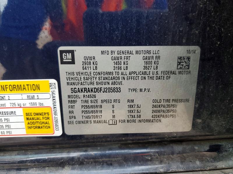Aukcja sprzedaży 2015 Buick Enclave, vin: 5GAKRAKD6FJ205833, numer aukcji: 56485836