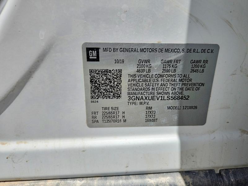 Продаж на аукціоні авто 2020 Chevrolet Equinox, vin: 3GNAXUEV1LS568452, номер лоту: 55921406