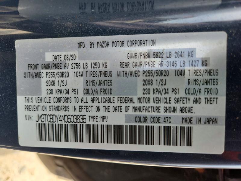 58707236 :رقم المزاد ، JM3TCBDY4M0503835 vin ، 2021 Mazda Cx-9 مزاد بيع