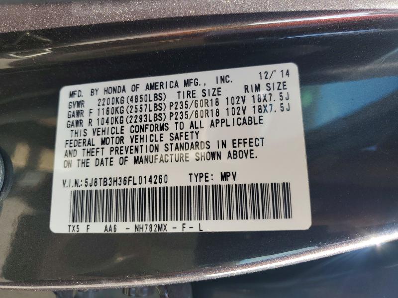2015 Acura Rdx მანქანა იყიდება აუქციონზე, vin: 5J8TB3H36FL014260, აუქციონის ნომერი: 57121196