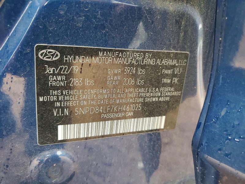 55401386 :رقم المزاد ، 5NPD84LF7KH461025 vin ، 2019 Hyundai Elantra مزاد بيع