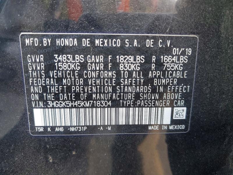 57705226 :رقم المزاد ، 3HGGK5H45KM718304 vin ، 2019 Honda Fit مزاد بيع