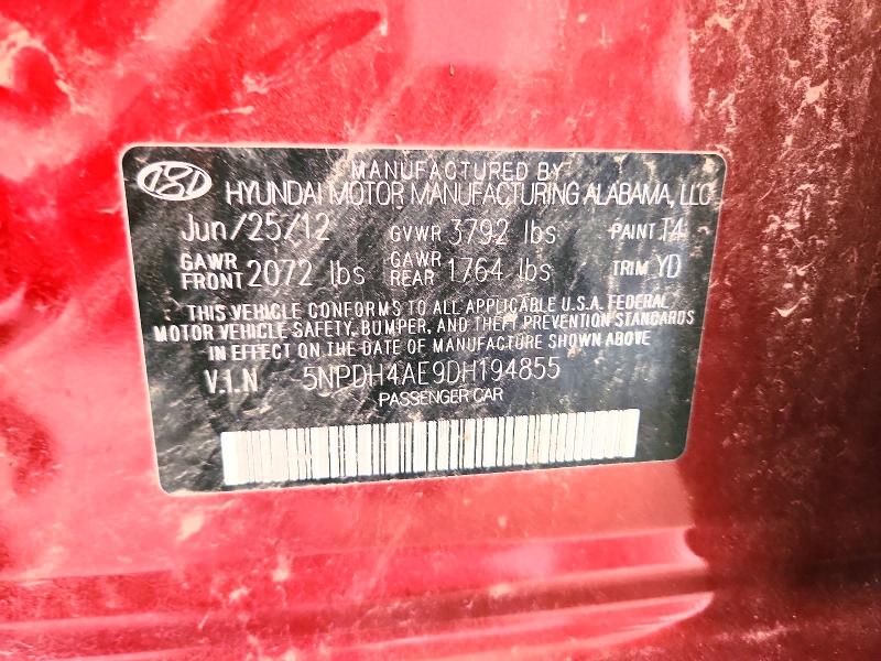 57419426 :رقم المزاد ، 5NPDH4AE9DH194855 vin ، 2013 Hyundai Elantra مزاد بيع