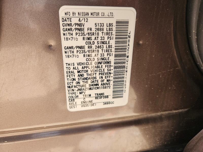 Продажа на аукционе авто 2012 Nissan Murano, vin: JN8AZ1MU1CW115872, номер лота: 56429216