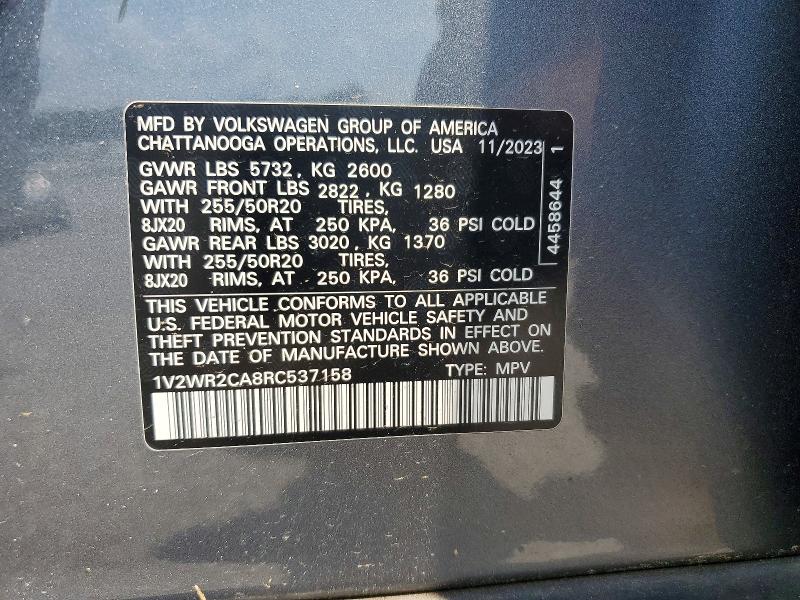 2024 Volkswagen Atlas მანქანა იყიდება აუქციონზე, vin: 1V2WR2CA8RC537158, აუქციონის ნომერი: 58102236