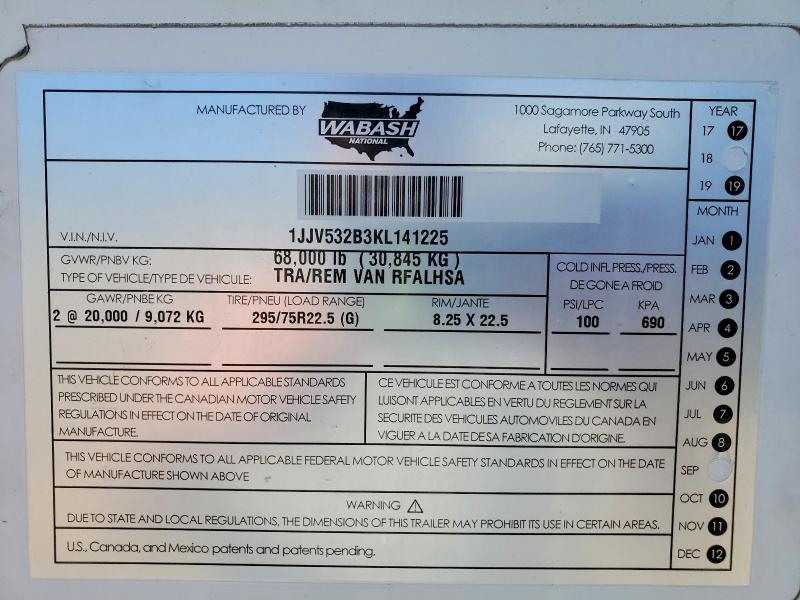 Продаж на аукціоні авто 2019 Wabash 53'trailer, vin: 1JJV532B3KL141225, номер лоту: 55629136
