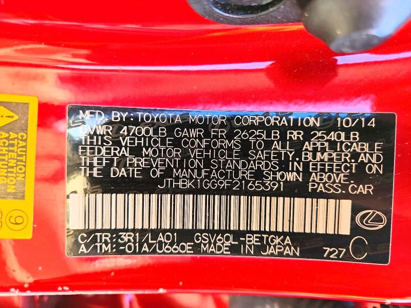 Aukcja sprzedaży 2015 Lexus Es, vin: JTHBK1GG9F2165391, numer aukcji: 56103186