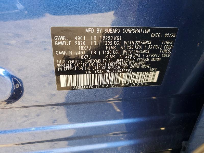 2026 Subaru Forester მანქანა იყიდება აუქციონზე, vin: 4S4SLDR6XT3063863, აუქციონის ნომერი: 58162066