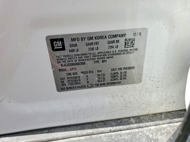 Продажа на аукционе авто 2016 Buick Encore, vin: KL4CJGSB6GB603805, номер лота: 56866436
