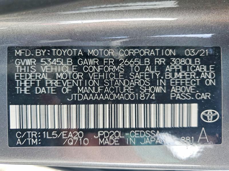 Продажа на аукционе авто 2021 Toyota Mirai, vin: JTDAAAAA0MA001874, номер лота: 55581566