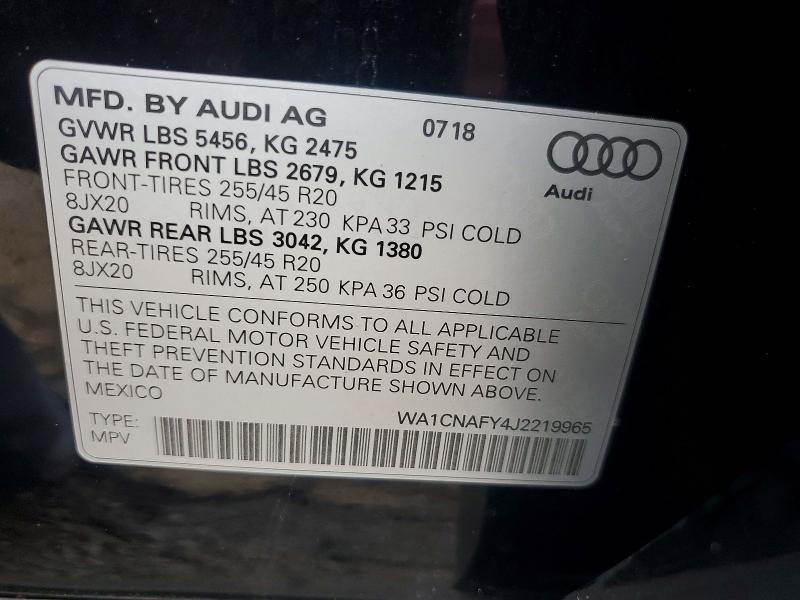 Продаж на аукціоні авто 2018 Audi Q5, vin: WA1CNAFY4J2219965, номер лоту: 56432616