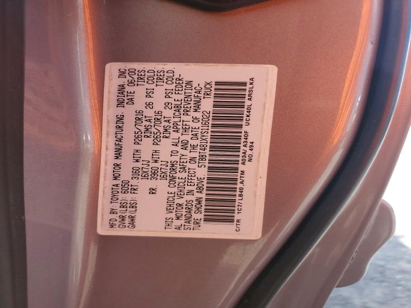 Продажа на аукционе авто 2000 Toyota Tundra, vin: 5TBBT481XYS116022, номер лота: 57389676