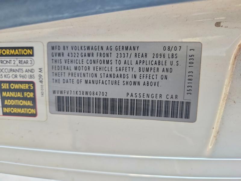 55804886 :رقم المزاد ، WVWFV71K38W084702 vin ، 2008 Volkswagen Gti مزاد بيع