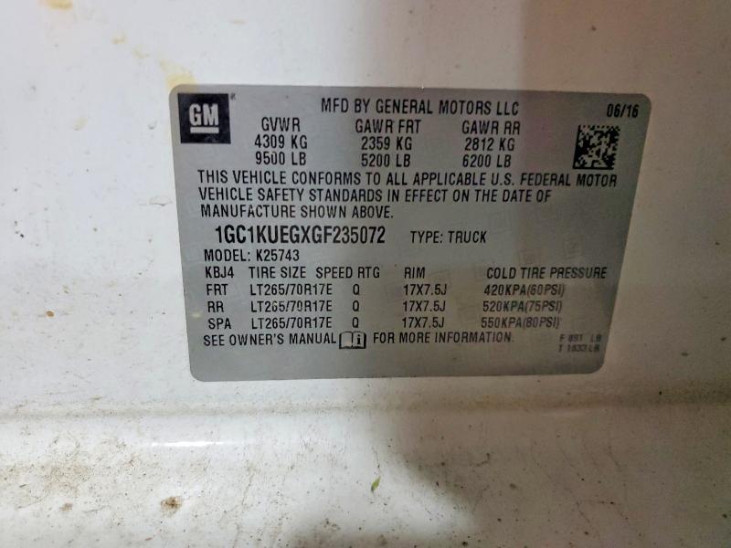 2016 Chevrolet Silverado მანქანა იყიდება აუქციონზე, vin: 1GC1KUEGXGF235072, აუქციონის ნომერი: 58241156