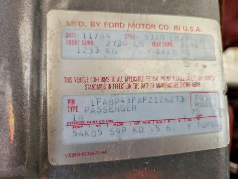 1985 Ford Ltd მანქანა იყიდება აუქციონზე, vin: 1FABP43F8FZ126273, აუქციონის ნომერი: 56192346