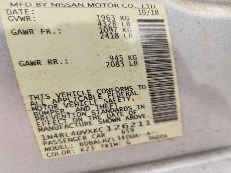 56433866 :رقم المزاد ، 1N4BL4DVXKC126211 vin ، 2019 Nissan Altima مزاد بيع