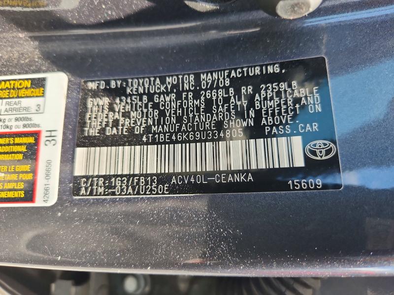 2009 Toyota Camry მანქანა იყიდება აუქციონზე, vin: 4T1BE46K69U334805, აუქციონის ნომერი: 55457296