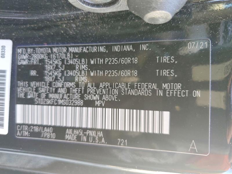 55227676 :رقم المزاد ، 5TDZSKFC1MS032988 vin ، 2021 Toyota Sienna مزاد بيع