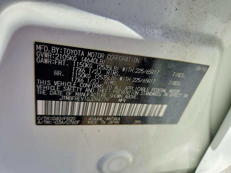 Aukcja sprzedaży 2016 Toyota Rav4, vin: JTMBFREV1GJ094779, numer aukcji: 57027026