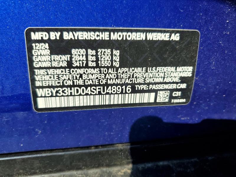 57108126 :رقم المزاد ، WBY33HD04SFU48916 vin ، 2025 Bmw I4 مزاد بيع