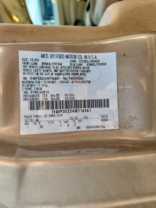 2004 Ford Focus მანქანა იყიდება აუქციონზე, vin: 1FAFP35Z54W116561, აუქციონის ნომერი: 57737166