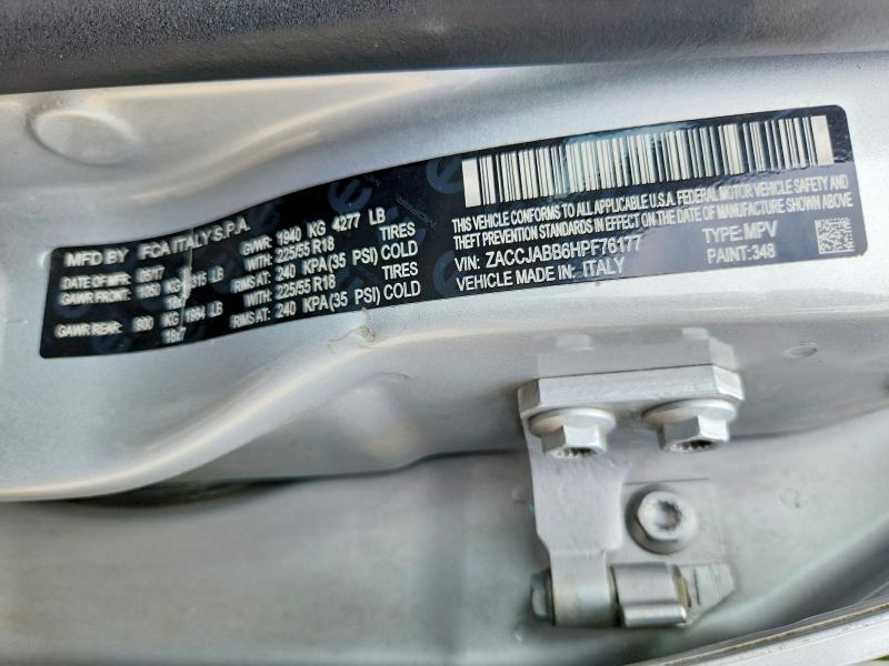 2017 Jeep Renegade მანქანა იყიდება აუქციონზე, vin: ZACCJABB6HPF76177, აუქციონის ნომერი: 58904216