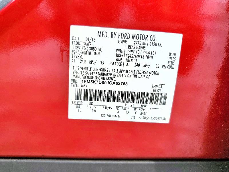 Aukcja sprzedaży 2018 Ford Explorer, vin: 1FM5K7D80JGA62768, numer aukcji: 57470926