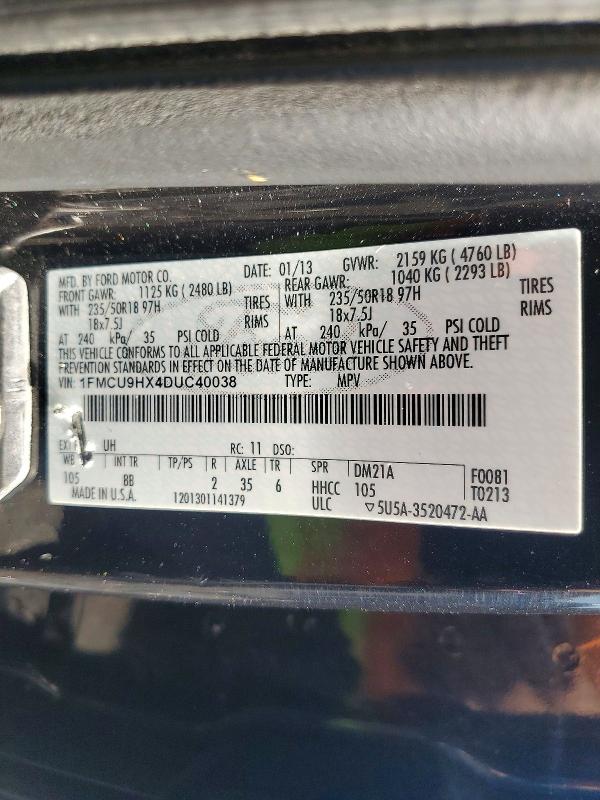 Auction sale of the 2013 Ford Escape, vin: 1FMCU9HX4DUC40038, lot number: 58385246