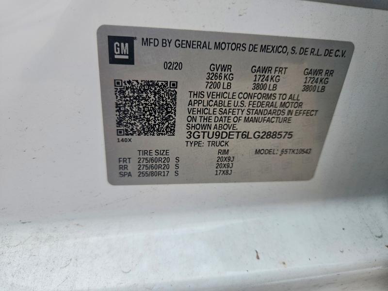 2020 Gmc Sierra მანქანა იყიდება აუქციონზე, vin: 3GTU9DET6LG288575, აუქციონის ნომერი: 56630816