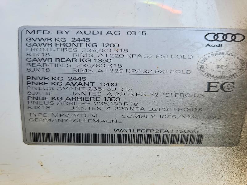 Продаж на аукціоні авто 2015 Audi Q5, vin: WA1LFCFP2FA115066, номер лоту: 57587356