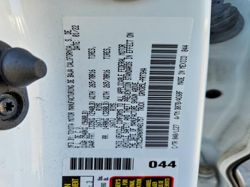 Aukcja sprzedaży 2022 Toyota Tacoma, vin: 3TMCZ5AN6NM481757, numer aukcji: 57537806